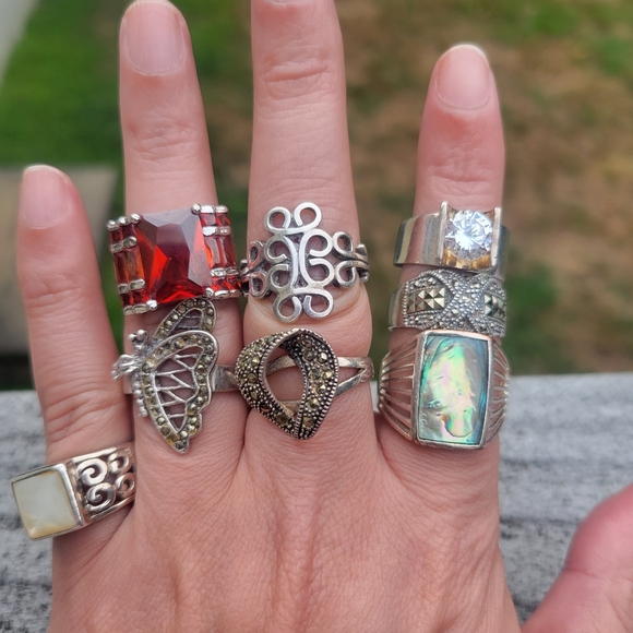 8 Larger Sized 925 Vintage Ring Bundle Lot Estate - Picture 1 of 16